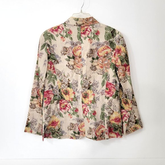Talbots Petites Floral Linen Blazer Cottagecore Romantic Vintage - Picture 4 of 7